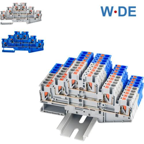 Din Rail Terminal Block PT2.5-3L Electrical Connector Triple Layer Spring Wiring Connection Wire Conductor 10pcs Terminal Block