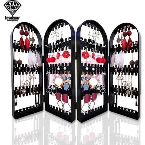2/3/4 Fans Panels Screen Folding Clear Earrings Studs Display Rack Necklace Jewelry Shelf Stand Holder Organizer Storage Box