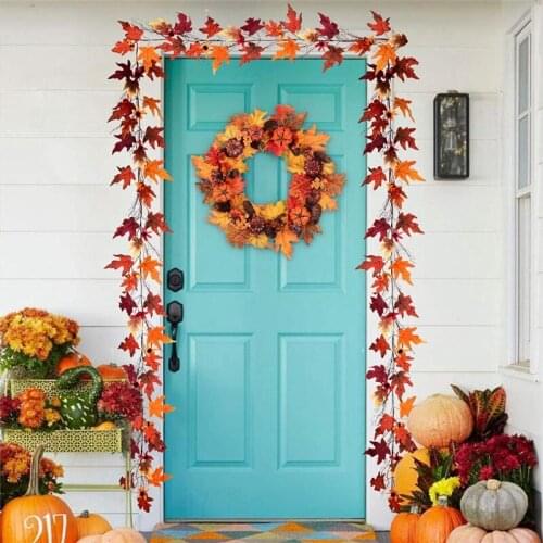 2.4M Artificial Vine Autumn Maple Leaf String Fake Garland Plants Foliage Christmas for Wedding Garden Party Home Decoration