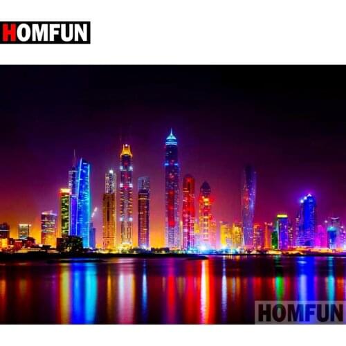 HOMFUN Full Square/Round Drill 5D DIY Diamond Painting "City night scene" Embroidery Cross Stitch 3D Home Decor A11427