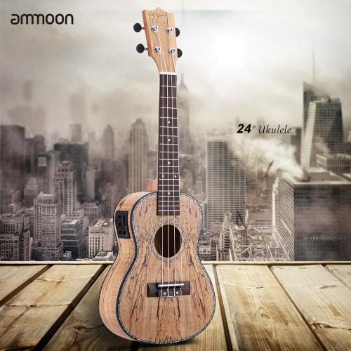 Ammoon 24" Deadwood (Rare Material) Ukulele Hawaii Guitar with LED EQ Cowry Shell Brims OX Bone Saddle 4 Strings Instrument Gift