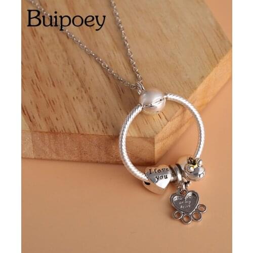 Buipoey Fashion Heart Footprint Pendant Necklace for men Frog Beads I Love You Heart Charm Necklace Boys Birthday Party Jewelry
