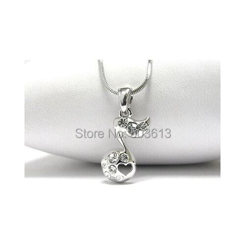 One piece Fashion Music Note Alloy Rhinestone Charm Necklace xy105