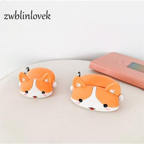Earphone Case For Apple Airpods Case Silicone Cartoon Corgi Dog Cover For Airpods 2 Accessorie For Earpods Ring Lanyard