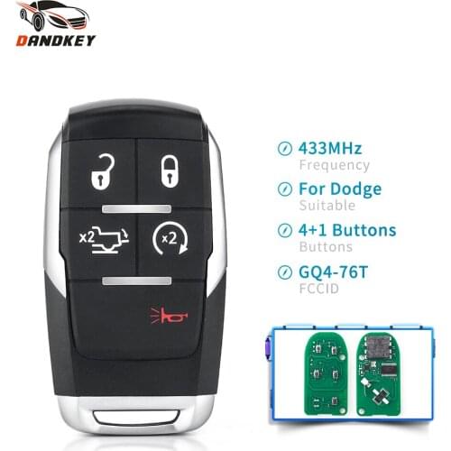 Dandkey 4/5 Buttons Car Key 433MHZ for RAM 2500 3500 4500 5500 2019 2020 Smart Keyless Entry Remote Entry Key Fob GQ4-76T