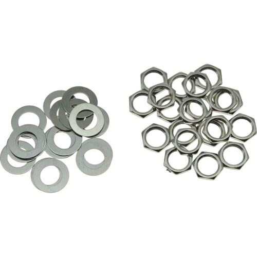 Dopro 20-Pack Nickel USA Thread 3/8" Guitar Pots Nuts Potentiometer Hex Nut and Washers for CTS Pots or Switchcraft Jacks