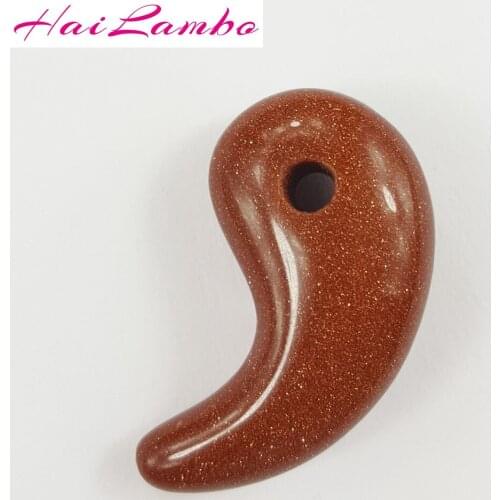 HaiLambo Elegance Goldstone Stone Carved Magatama Pendant Comma Bead Classic Lucky Jewelry Amulet Pendant Bead Family Gift GY12