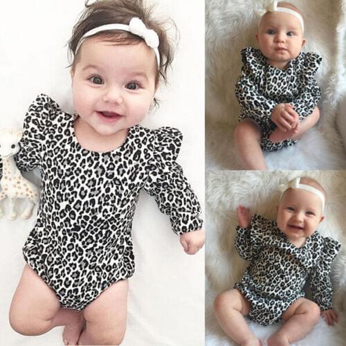 Hot Sweet 0-24M Infant Toddler Baby Girls Leopard Ruffle Bodysuit Jumpsuit Clothes Sunsuit Outfits Fashion Casual Girl Clothes
