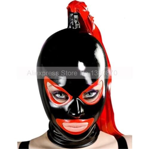 Cosplay Sexy Latex Rubber Hoods with Top Latex Pigtail Handmade Size Color Custom Made S-LM255