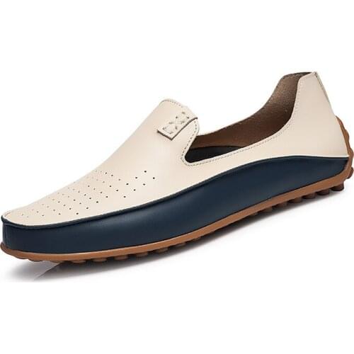 Leather Men Shoes Luxury Brand Casual Slip on Formal Loafers Men Moccasins Italian White Blue Male Driving Shoes R2-11