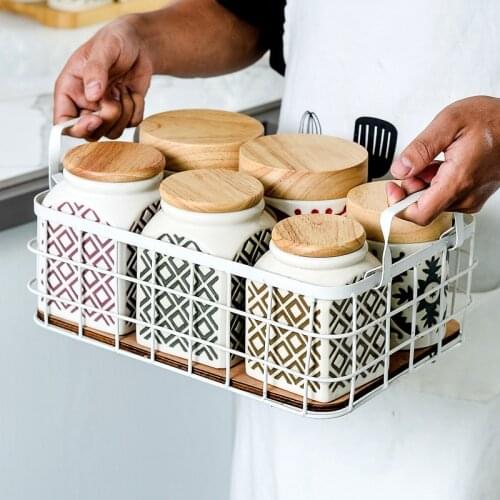 Retro Nordic Kitchen Organizer Sealed Ceramic Canister Food Storage Container Tea Coffee Sugar Storage Jars With Wood Lid