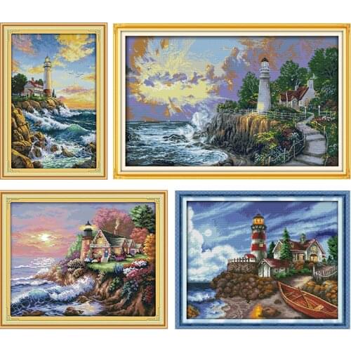 Embroidery Cross Stitch Kit Stamped The Beacon Light Tower Patterns Counted 11CT 14CT Printed Handmade Needlework Decoration Set