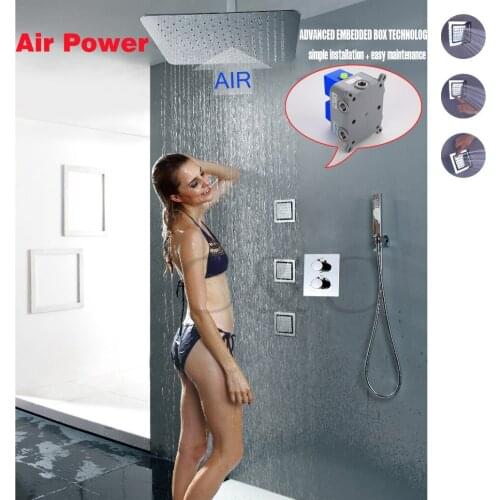 16 Inch UFO Air Drop Rainfall Shower Head With Embedded Box Thermostatic Rainfall Bathroom Shower Faucet Set 002T-40X40TA-3MF
