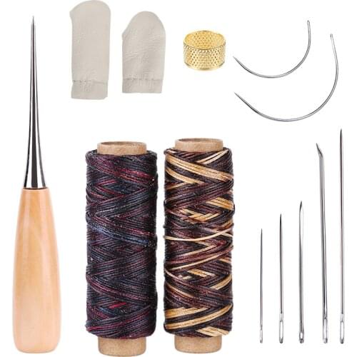 Nonvor 12 PCS Handmade High Quality Home Supplies Leather Sewing Tools Kit Large-Eye Stitching Needles Waxed Thread and Awl