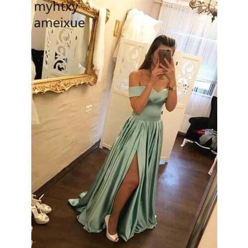 2020 New Off The Shoulder Prom Dress Sweetheart Simple A Line Women Formal Evening Dresses High Slit Plus Size Long Party Gowns