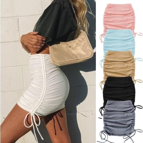 2021 New Spring Summer Knitted Shirring Elastic Pleated Skirt Sexy & Club Skinny Slim Adjustable Mini Black Skirt for Girls