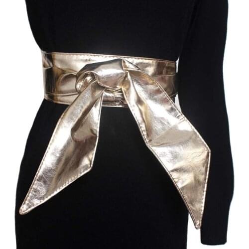 New arrival brand vintage women punk style Casual fashion bow tie bandage wide belts gold silver black high quality