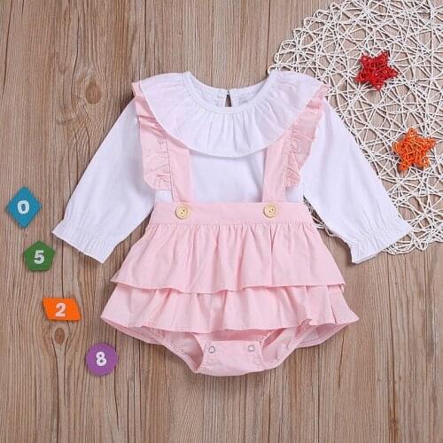 Autumn Infant Baby Girls Clothes Sets 2Pcs Long Sleeve T Shirt Tops Pink Suspenders Skirt Suit Newborn Baby Cute Sweet Clothing