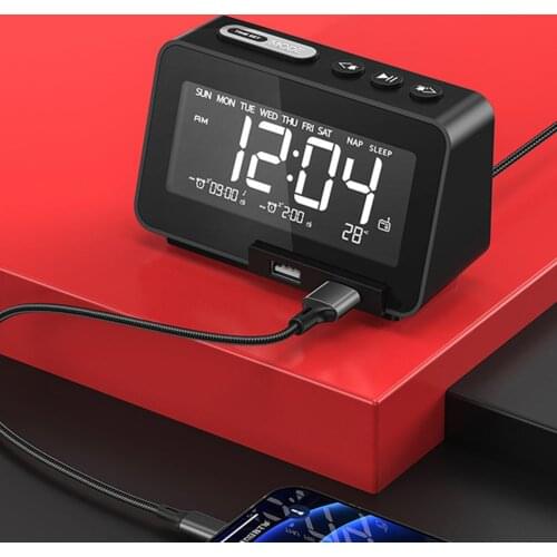 Portable Wireless Speaker Desktop Mirror Screen Display Digital Alarm Clock LED Table Clock USB Charging Bedside Radio