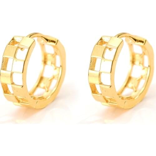 Vintage Golden Round Women Hollow Wide Hoop Earrings Fine Solid Gold Filled Ball Earring square