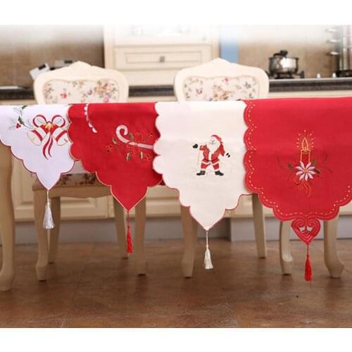 Christmas Table Runner Embroidered Floral Lace Dust Proof Covers Xmas Christmas Decoration for Home Natal New Year Table Cloths