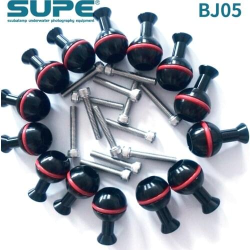SUPE Scubalamp BJ05 1" ball adapter with 1/4 20" bolt through center for led dive light ball clamp for led UW photography light
