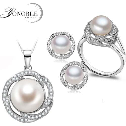 Wedding Freshwater Pearl Jewelry Sets Women Bridal Luxury Natural Pearl Necklace Earrings Sets Fine Jewelry