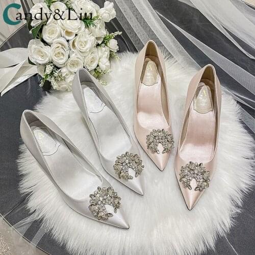 Wedding Shoes White Dress Shoes Satin Water Drill Fine Heel Bride Wedding Shoes Foreign Trade Large Size Wedding Shoes 4243