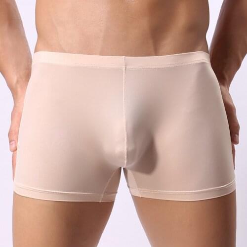 Sexy Men Underwear Gay Boxers Shorts Ice Silk Panties Man Solid Breathable U Convex Pouch Underpants Cueca calzoncillo M-XXL
