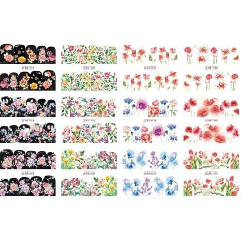 UPRETTEGO 12 PACK/ LOT WATER DECAL NAIL ART NAIL STICKER FULL FLOWER COVER DAHLIA PINK CROCUS AZALEA TULIP BN1081-1092