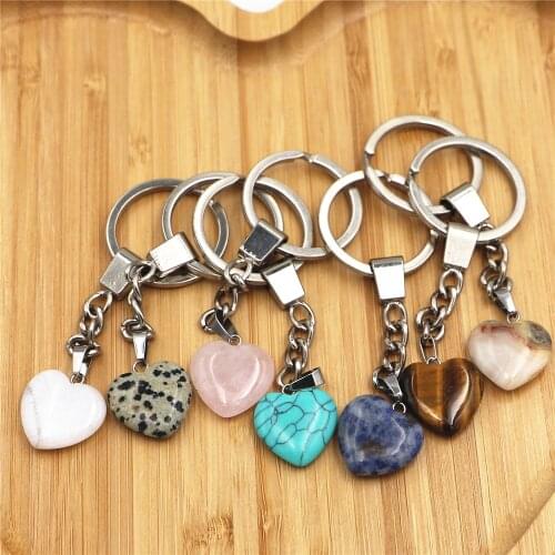Heart-shaped Natural Lapis Lazuli Keychain Aura Healing Key Ring Key Chain Stone Pendant Jewelry Gift Keychain for Girls