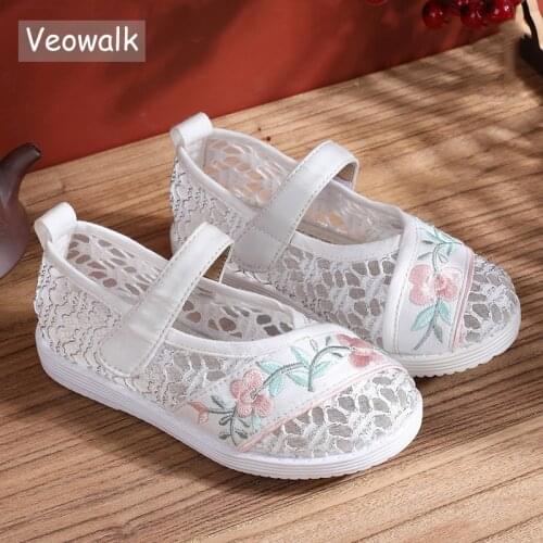Veowalk Summer 1-15 Year Children Girls Gauze Mesh Ballet Flats Comfortable Soft Kids Dance Playing Sneaker Shoes White Pink
