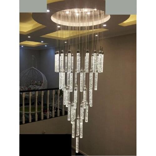 Villa duplex stair chandelier simple LED bubble column living room crystal stainless steel led lighting fixture led fixture lamp