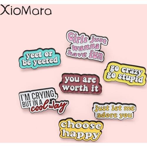 Funny Phrases Enamel Pins Cartoon Banners Clothes Brooches Lapel Badges Jewelry Wholesale Bag Colorful Pins Gift for Friends