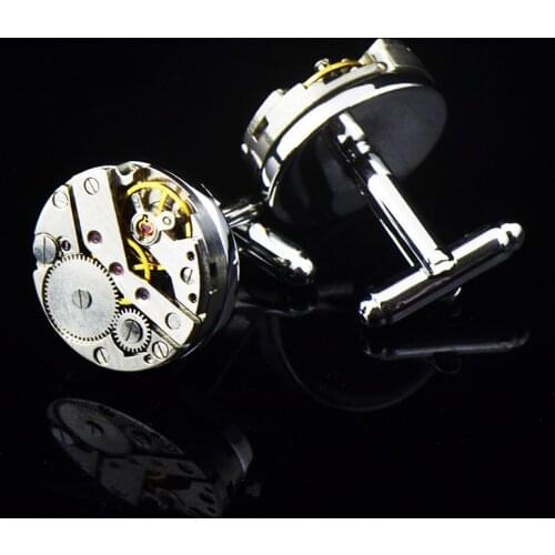New 2Pcs Women Men Mechanical Watch Movement Cufflinks Shirt Sleeve Buttons Stainless Steel Cuff Links neck tie clip
