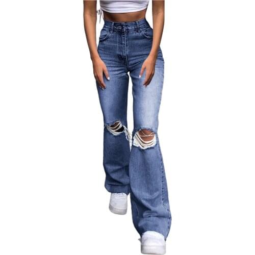 Women Button Pocket Elastic Hole Jeans Trousers Loose Denim Pants Jeans Woman High Waist Jeans Woman High Waist Streetwear