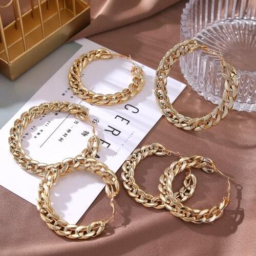FNIO 2021 New Design Vintage Chain Hoop Earrings For Women Big Gold Round Earring Brincos Jewelry Female Fashion Statement Gifts