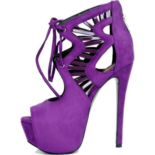 Moraima Snc Woman Shoes Peep Toe Platform Pumps Sexy Purple Suede Lace-up Cutouts High Heel Shoes Club Wearing Dancing Heels