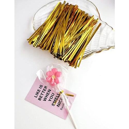 8000pcs 8-12cm Gold Metallic Twist Ties Gift Wrap Sealing Binding Wire Plastic Candy Cake Bag Wedding Gifts Lollipop Packaging