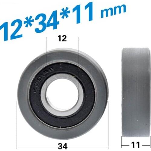 1pcs 12*34*11mm Plane wheel 6001RS nylon bearing pulley/rolling wheel/elevator small guide wheel, silent wear resistance