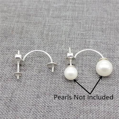2prs of 925 Sterling Silver Stud Earring Posts Cup Peg for Half Drilled Pearl