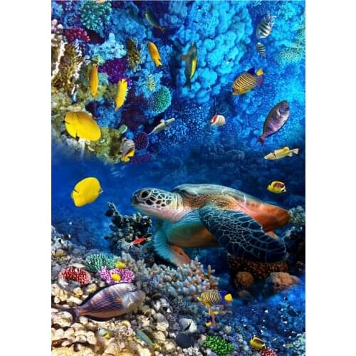 3d flooring papel de parede 3 d 3d Turtle tropical fish coral stereoscopic 3d wallpaper floor wallpaper roll self adhesive