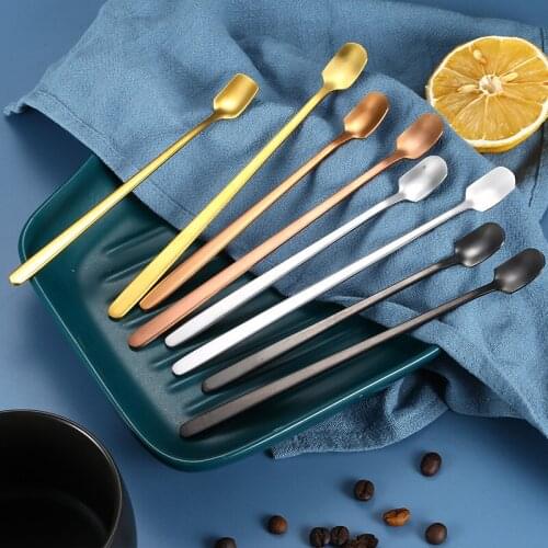 4pcs/Lot Mixing Spoon Coffee Spoon SUS304 Square Ice Drink Tableware Ice Cream Spatula Min Bar Stirring Dessert Spoon