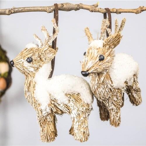 5" Decor New Year Decorations Christmas Wedding Party Ornament Reindeer Craft Christmas Deer with Snow Straw Toys Gift