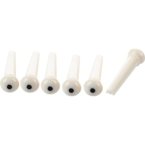 6 Ivory acoustic guitar bridge pin black dot inlays