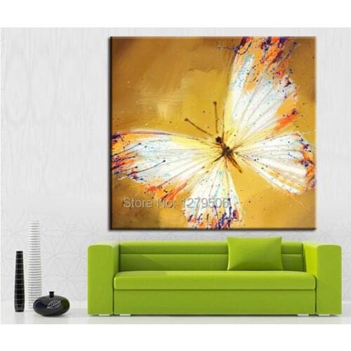 Handpainted Abstract Beautiful Golden And White Butterfly Art Animal Paintings On Canvas Oil Painting For Living Room wall Decor