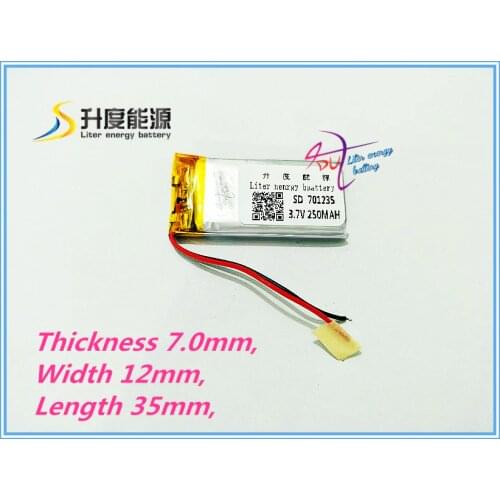 Tablet battery tablet battery 3.7V polymer lithium battery 701235 recording pen MP3 point reading pen 250mAH send battery connec