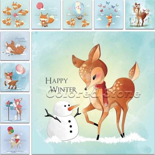 New Diamond painting Cartoon Animals Deer fox snowman 5D DIY Full Square Drill embroidery Cross stitch Round mosaic Drawing 197