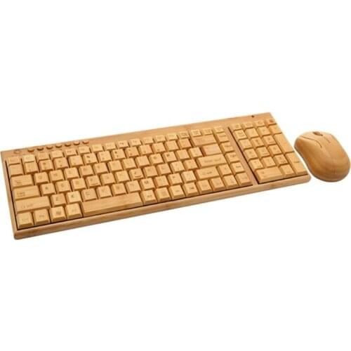 Bamboo Keyboard Mouse Wireless Combo Set For Laptop PC Office USB Plug and Play