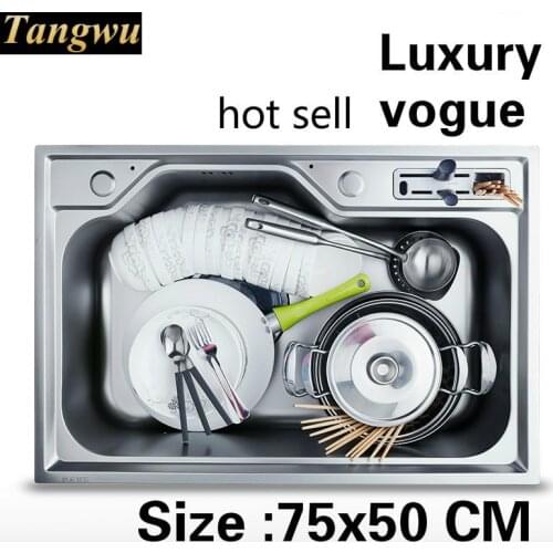 Free shipping Apartment multifunction kitchen single trough sink do the dishes luxury 304 stainless steel hot sell 75x50 CM